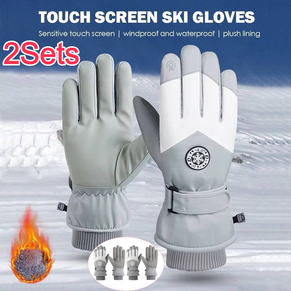 Leather Work Winter Gloves - 2セット 冬用 ユニセックス スノーボード スキー グローブ