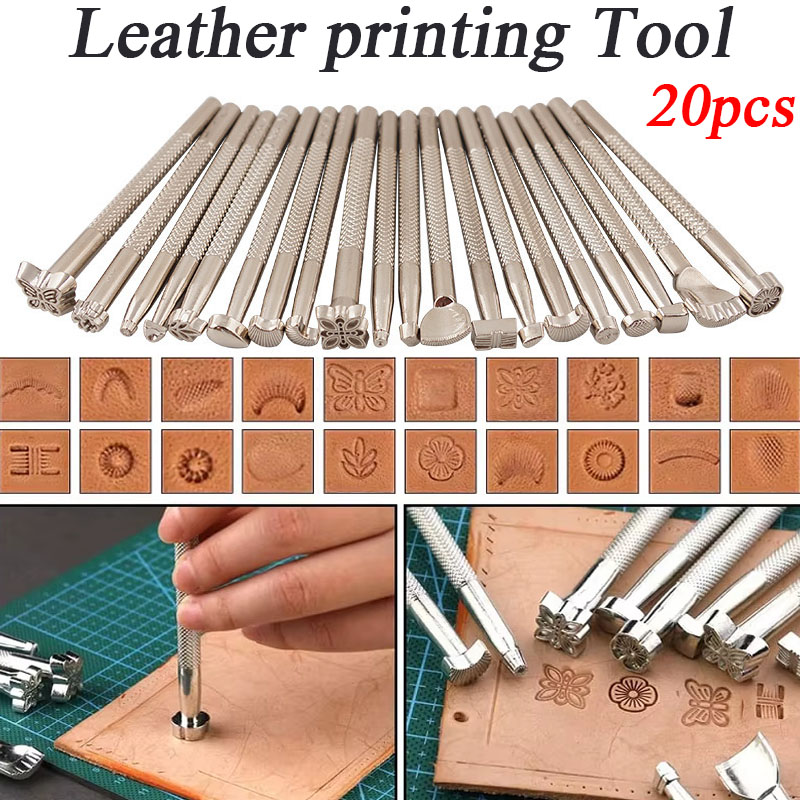 Leatherwork Kit - 20個入り革印鑑彫刻ツールセット、スタンプ印刷パンチツールキット、革工芸DIYアートワーク用サドル製作ツール