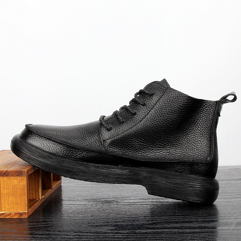 Leather Work Western - LIHUAMAO 黒牛革ワークブーツオートバイウエスタンワークカジュアルメンズシューズアウトドア履物靴冬 oots