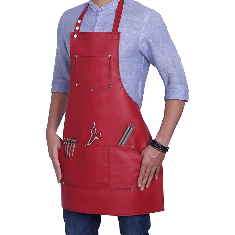 Leatherwork Workshop - PUレザーエプロン 首掛け 防水 多ポケット 作業服エプロン 理容師