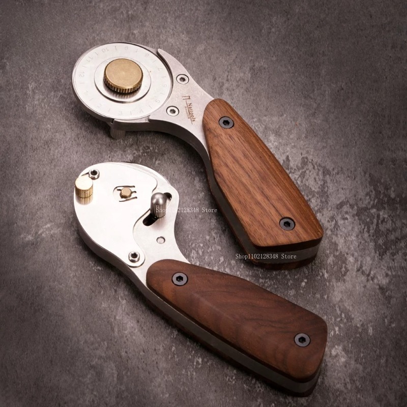 Leatherwork Projects - 天然木製ハンドル全金属ローラーカッター手作り革製品切断ナイフ直線切断革工芸特殊工具