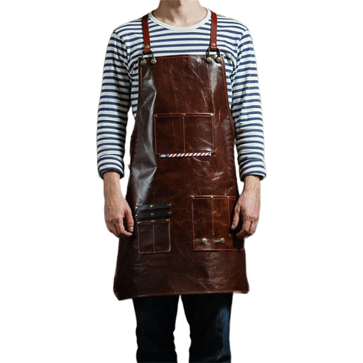 Leatherwork Workshop - メンズレザーワークエプロン、マルチポケット付き、理髪店、コーヒーショップ、シェフツールエプロン、調節可能なストラップ、耐久性、防水