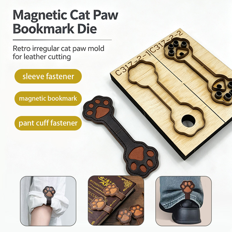 Leatherwork Projects - C317 キャットクロー革裁断型 DIY手芸用 マグネットブックマーク スリーブ パンツの袖口結びバンド