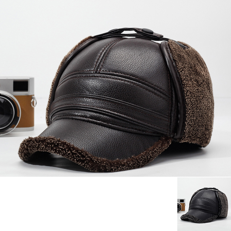 Leather Work Hat - 2026年新作 PUレザー 冬用 メンズ 新型 中綿入り