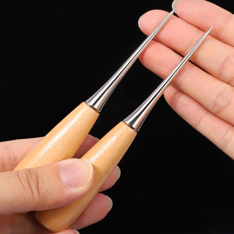 Leatherwork Awl - 2個入り革手縫い用アウルツール、レザークラフト穴あけ工具、縫製用穴あけパンチ、ステッチングオーバーステッチ