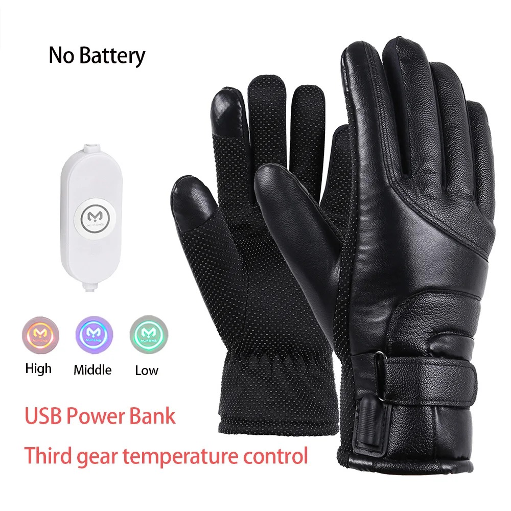 Leather Work Winter Gloves - 男女兼用電熱スキーグローブ USB充電式ハンドウォーマー 冬用サーマルタッチスクリーン滑り止めサイクリンググローブ