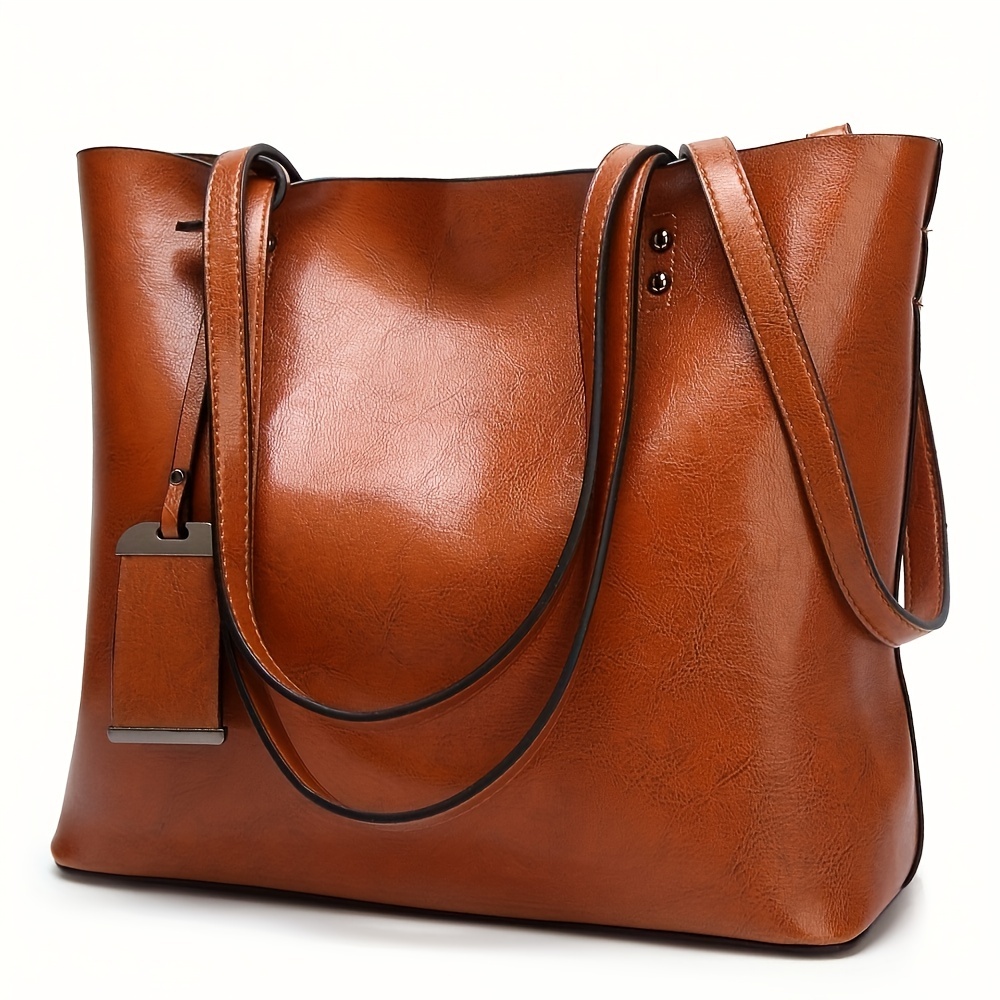 Leather Work Handbag - 女性のためのクラシックなレトロな革のハンドバッグ,ファッショナブルなショルダーバッグ,作業文書,コンピューターの仕切り,旅行