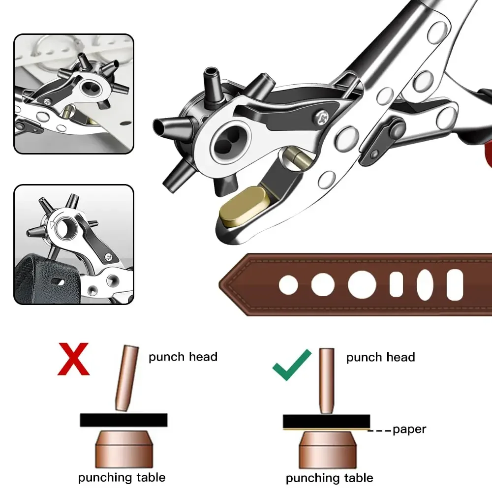 6サイズ回転式レザーパンチ - DIYクラフトや革細工キット - Leather Punch Revolving のレビューと価格