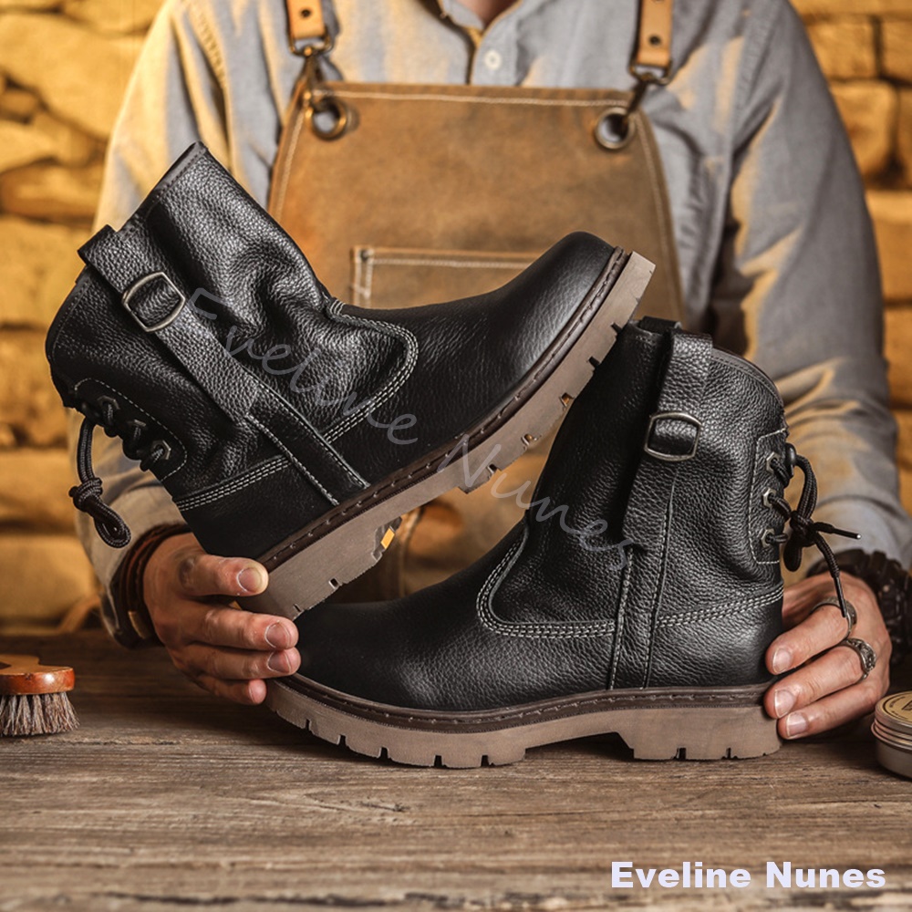 メンズトップグレイン牛革ハイカットワークブーツ、レースアップ - Leather Work Western のレビューと価格