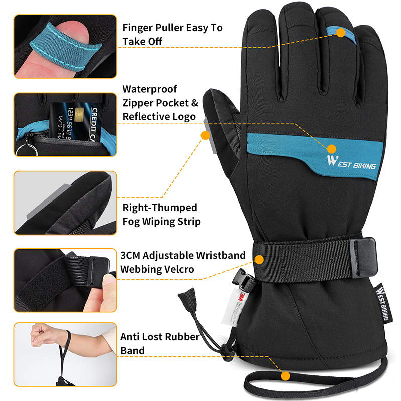 West Biking-2足のスキーグローブのセット、超暖か - Leather Work Winter Gloves のレビューと価格