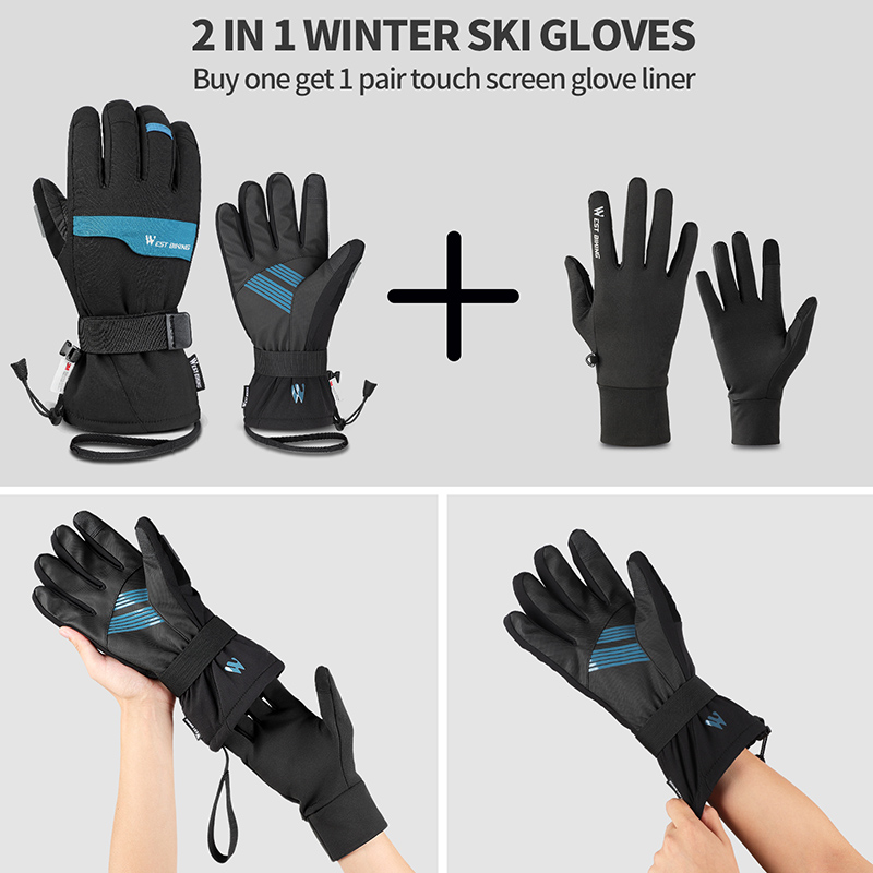 West Biking-2足のスキーグローブのセット、超暖か - Leather Work Winter Gloves のレビューと価格