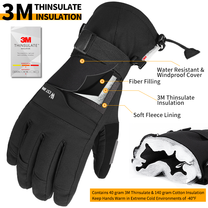 West Biking-2足のスキーグローブのセット、超暖か - Leather Work Winter Gloves のレビューと価格