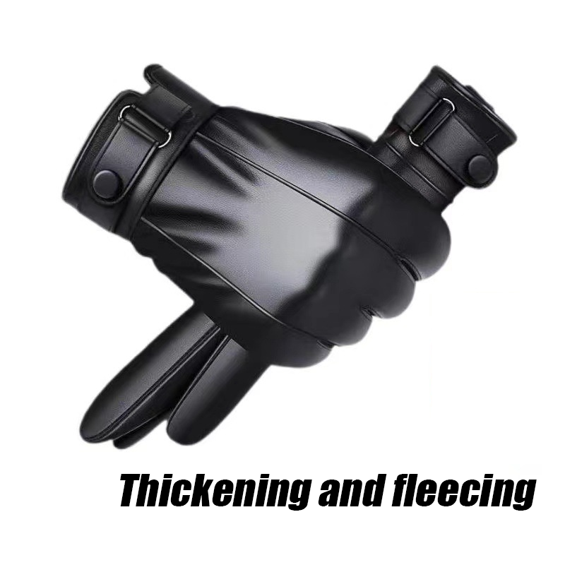 男性用ベルベット裏地付きPUレザーグローブ,防水,オートバイ - Leather Work Winter Gloves のレビューと価格