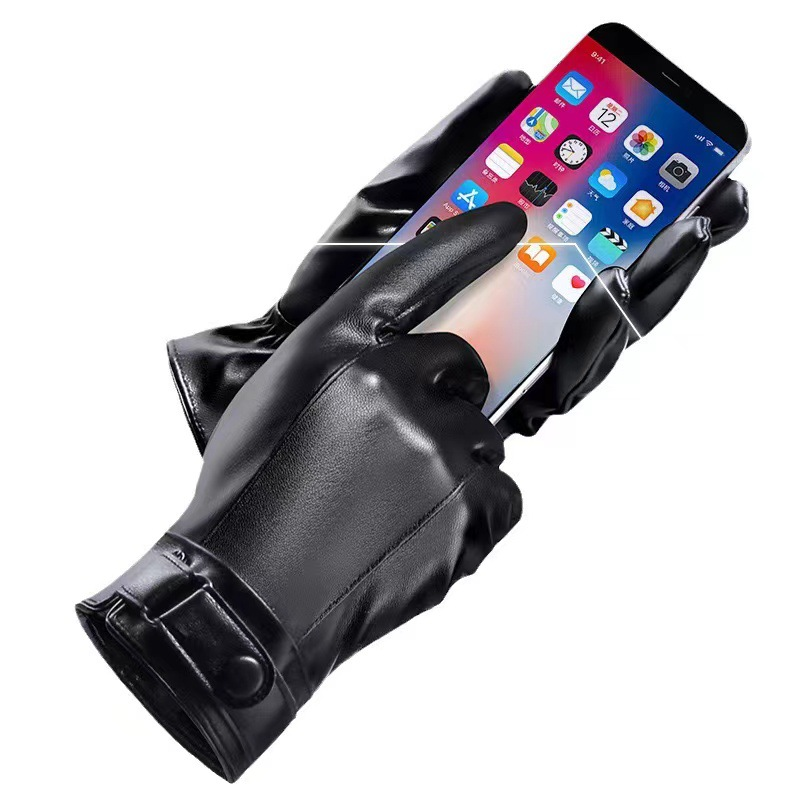 男性用ベルベット裏地付きPUレザーグローブ,防水,オートバイ - Leather Work Winter Gloves のレビューと価格
