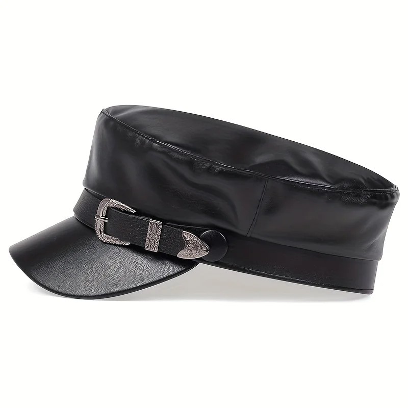ファッション女性用大型ベルトバックルレザーハット春秋セーラー - Leather Work Hat のレビューと価格