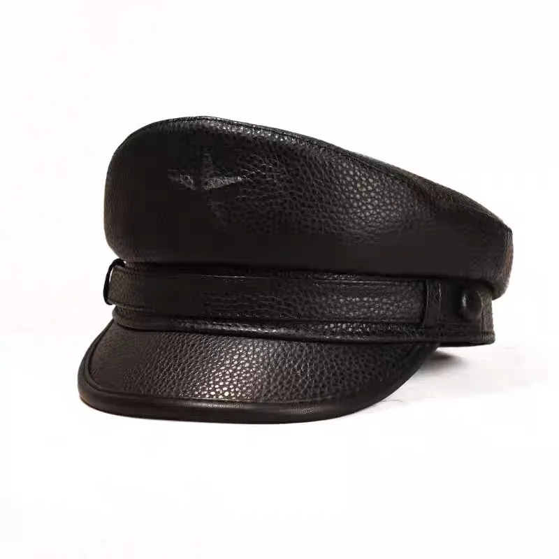小説軍キャップ男性のためのレトロフラット軍事キャップ男性本革 - Leather Work Hat のレビューと価格