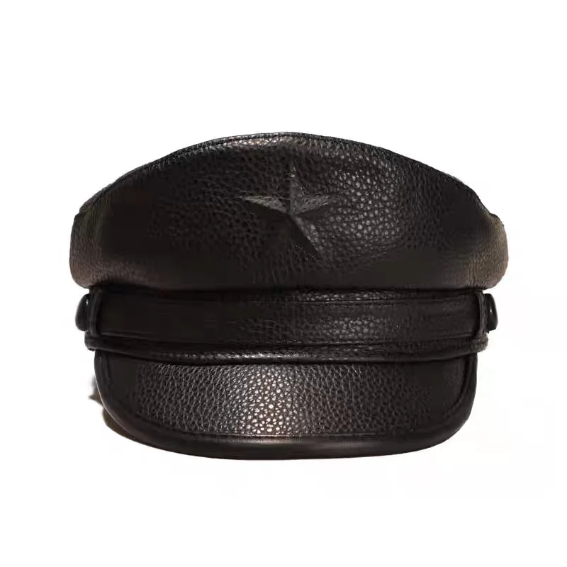 小説軍キャップ男性のためのレトロフラット軍事キャップ男性本革 - Leather Work Hat のレビューと価格