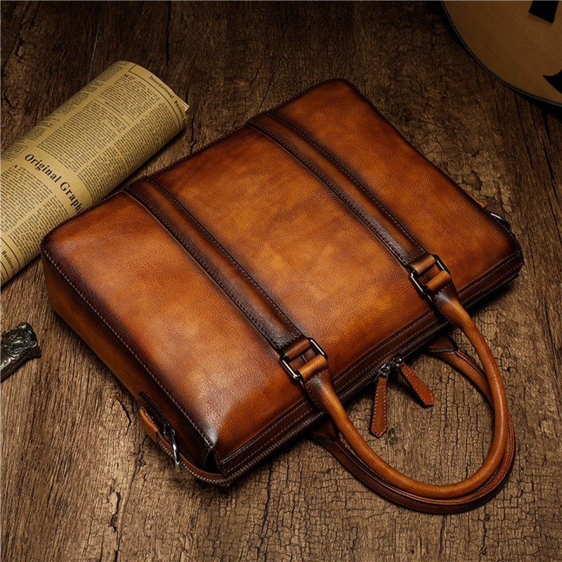YETTIES ビジネス トップグレインレザー ブリーフケー - Leather Work Handbag のレビューと価格