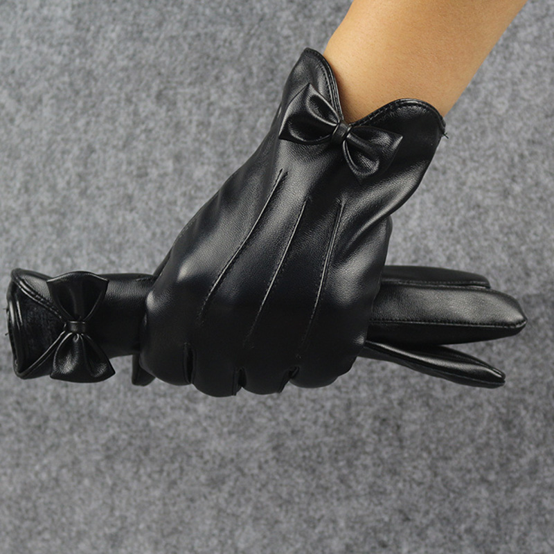 女性用レザーサイクリンググローブ,暖かい黒のリボン,サイクリ - Leather Work Winter Gloves のレビューと価格