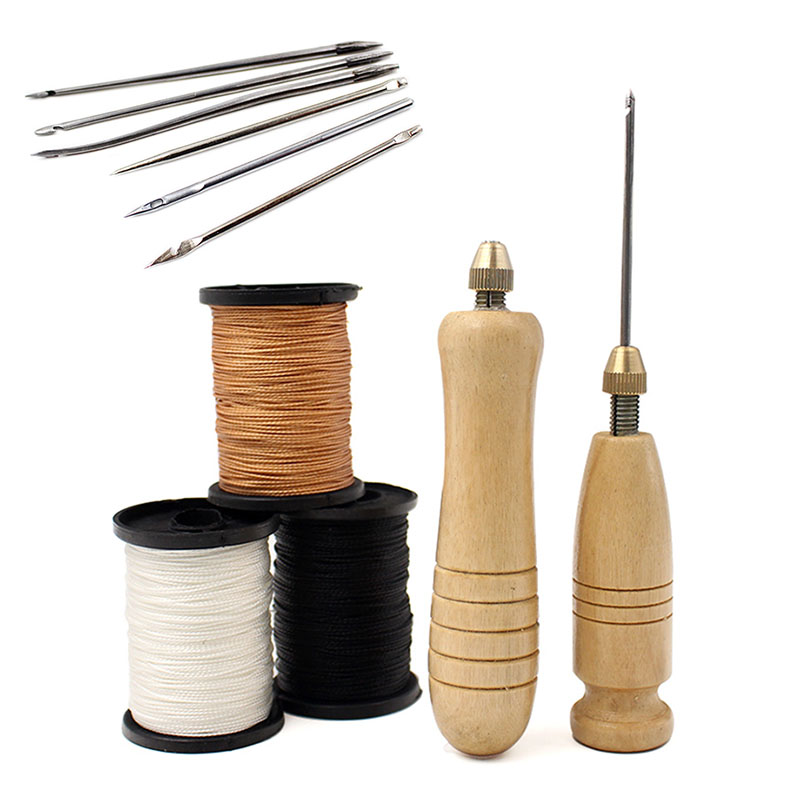 1セットDIY革縫い針木製ハンドル付きセット革キャンバス地テ - Leatherwork Awl のレビューと価格