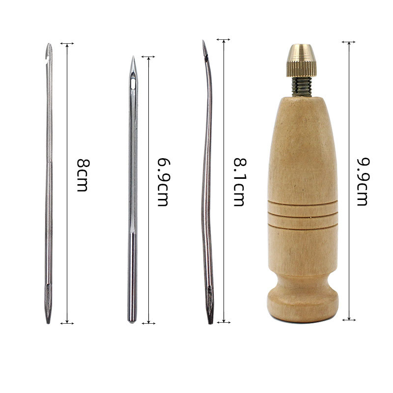 1セットDIY革縫い針木製ハンドル付きセット革キャンバス地テ - Leatherwork Awl のレビューと価格