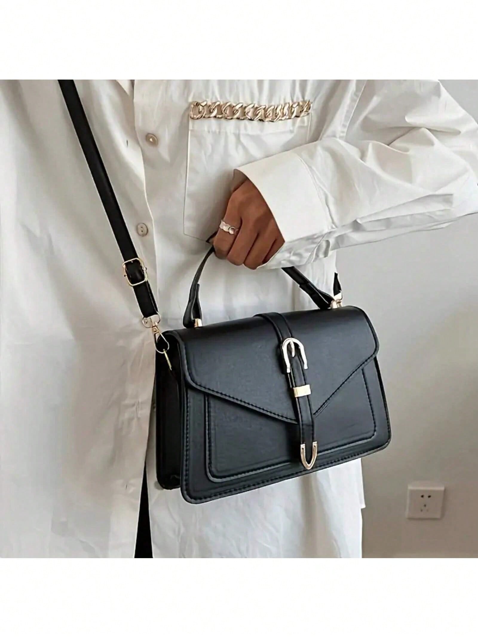 女性用PUレザーハンドバッグ エレガントなフラップスクエアシ - Leather Work Handbag のレビューと価格