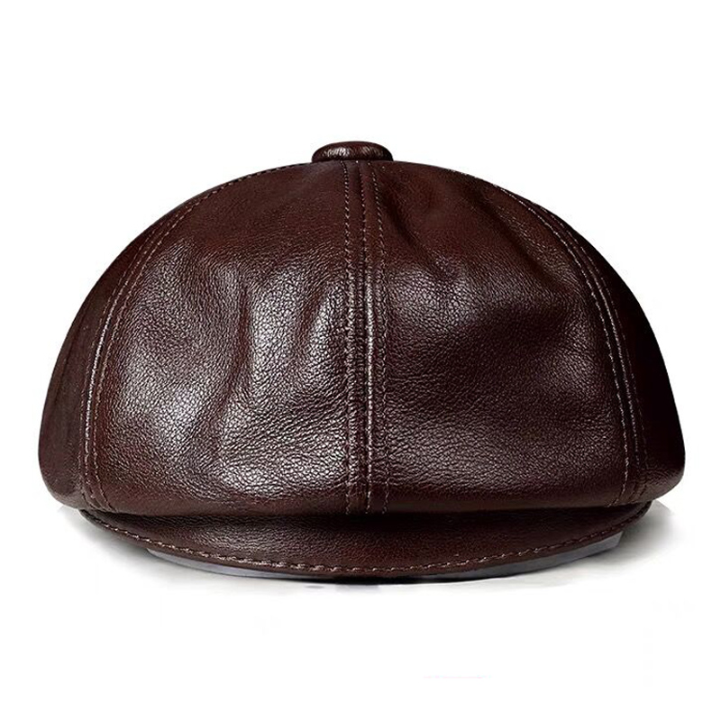 春の新本革帽子キャップ牛革ベレー帽暖かい綿男性パッドブランド - Leather Work Hat のレビューと価格