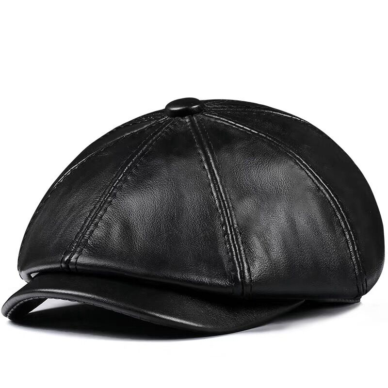 春の新本革帽子キャップ牛革ベレー帽暖かい綿男性パッドブランド - Leather Work Hat のレビューと価格