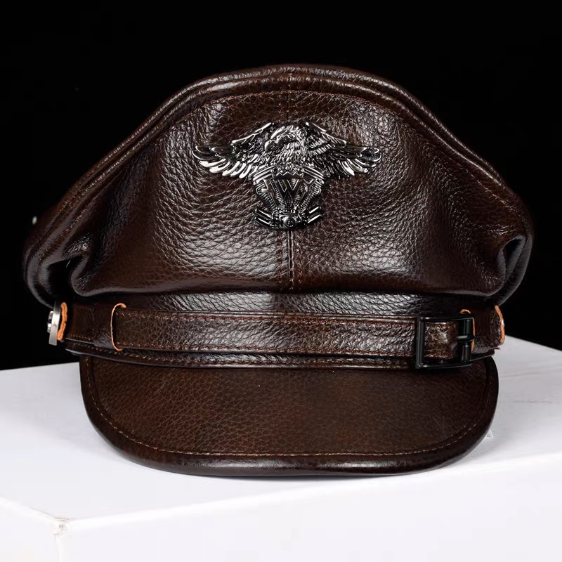 2025 レトロドイツ軍キャップ男性男性本革フラットトップ帽 - Leather Work Hat のレビューと価格