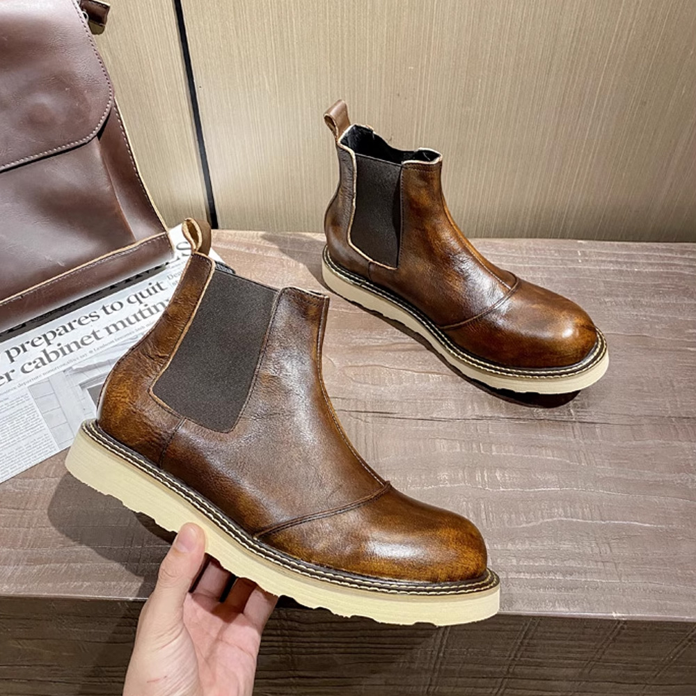 レトロメンズ本革チェルシーブーツハイカットレザーワークシュー - Leather Work Western のレビューと価格