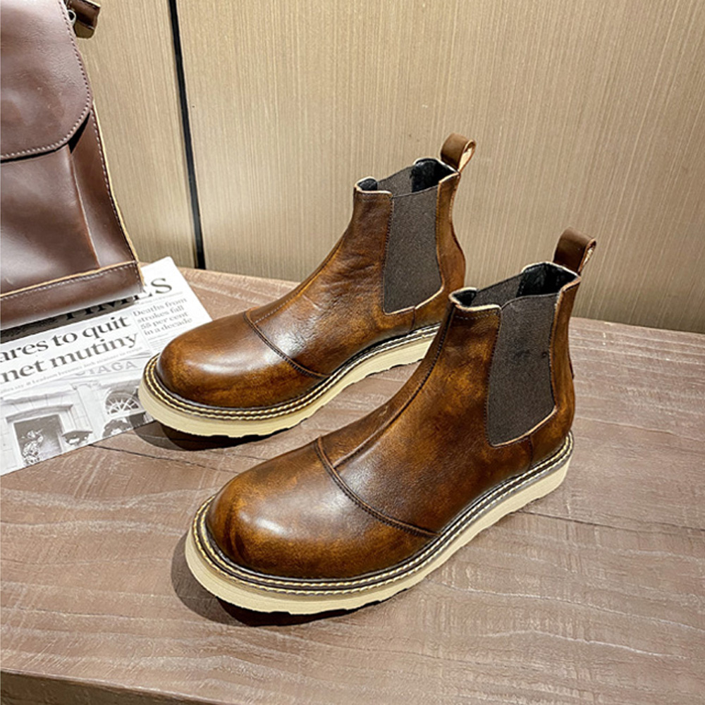 レトロメンズ本革チェルシーブーツハイカットレザーワークシュー - Leather Work Western のレビューと価格