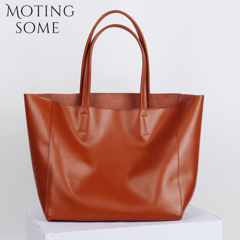 Motingsome 厚い牛革ミニマリズム女性トートビーチバ - Leather Work Handbag のレビューと価格