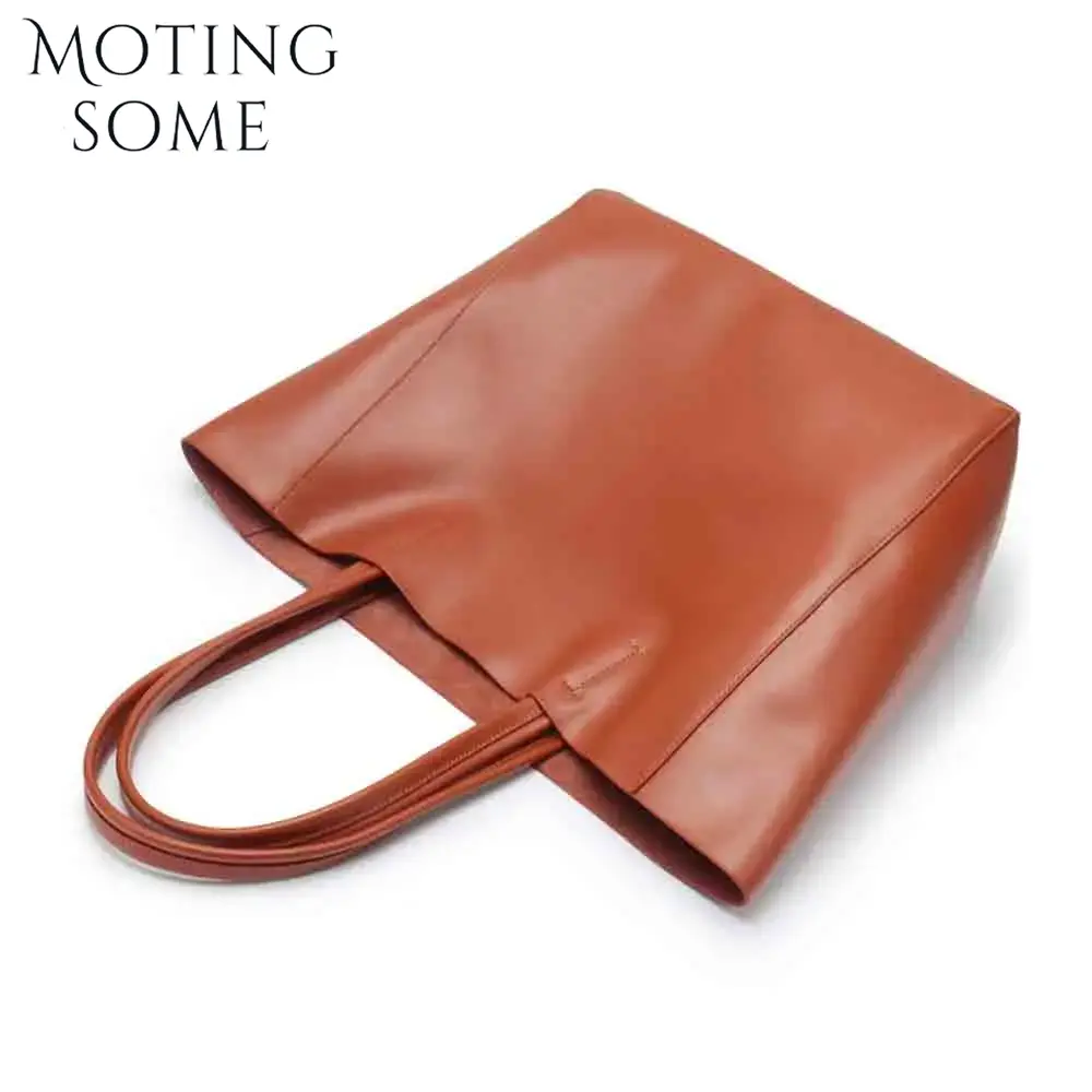 Motingsome 厚い牛革ミニマリズム女性トートビーチバ - Leather Work Handbag のレビューと価格
