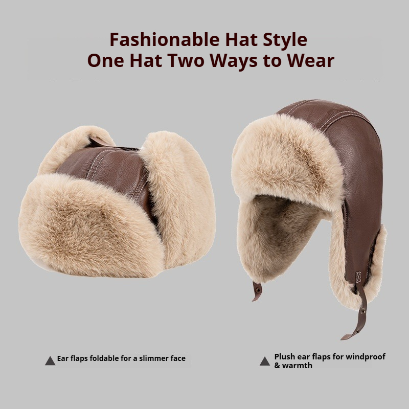 メンズ冬用暖かいPUレザートラッパーハット、フェイクファー耳 - Leather Work Hat のレビューと価格