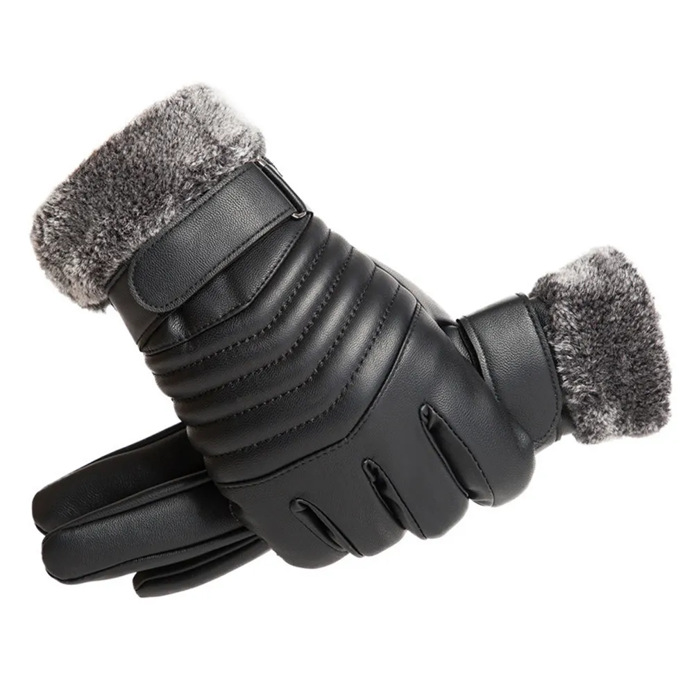 手袋冬用メンズファー口ぬいぐるみ断熱手袋屋外サイクリングオー - Leather Work Winter Gloves のレビューと価格